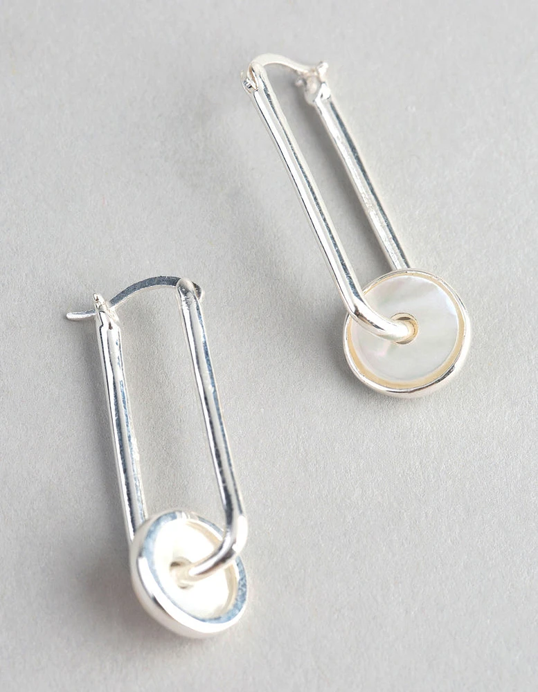 Sterling Silver Mother of Pearl Disc Drop Earrings