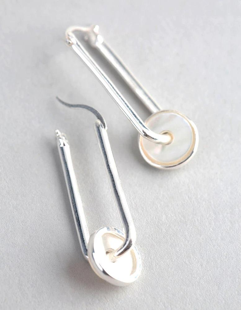 Sterling Silver Mother of Pearl Disc Drop Earrings