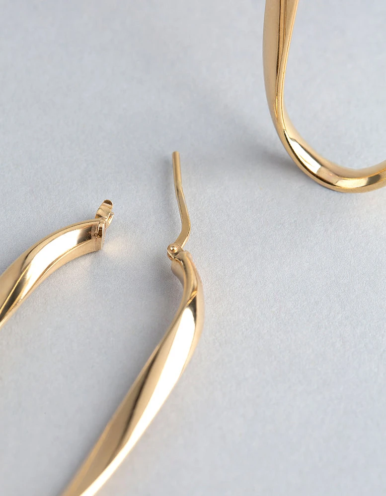 Gold Plated Sterling Silver Oval Twist Hoop Earrings