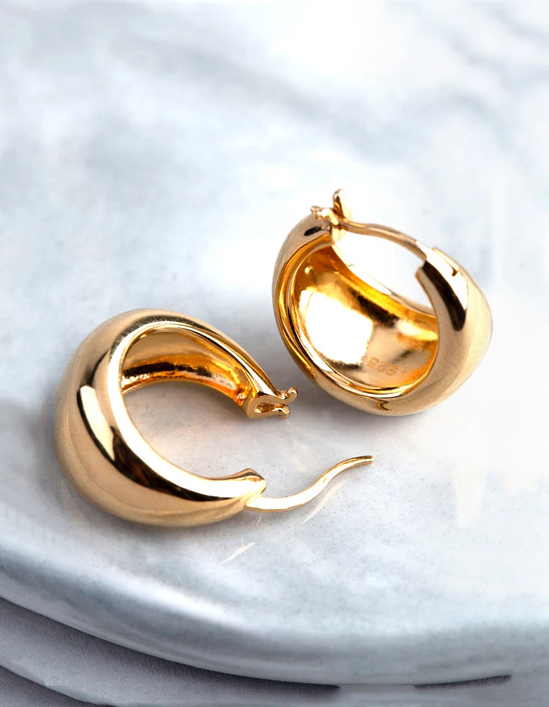 Gold Plated Sterling Silver Small Chubby Hoop Earrings