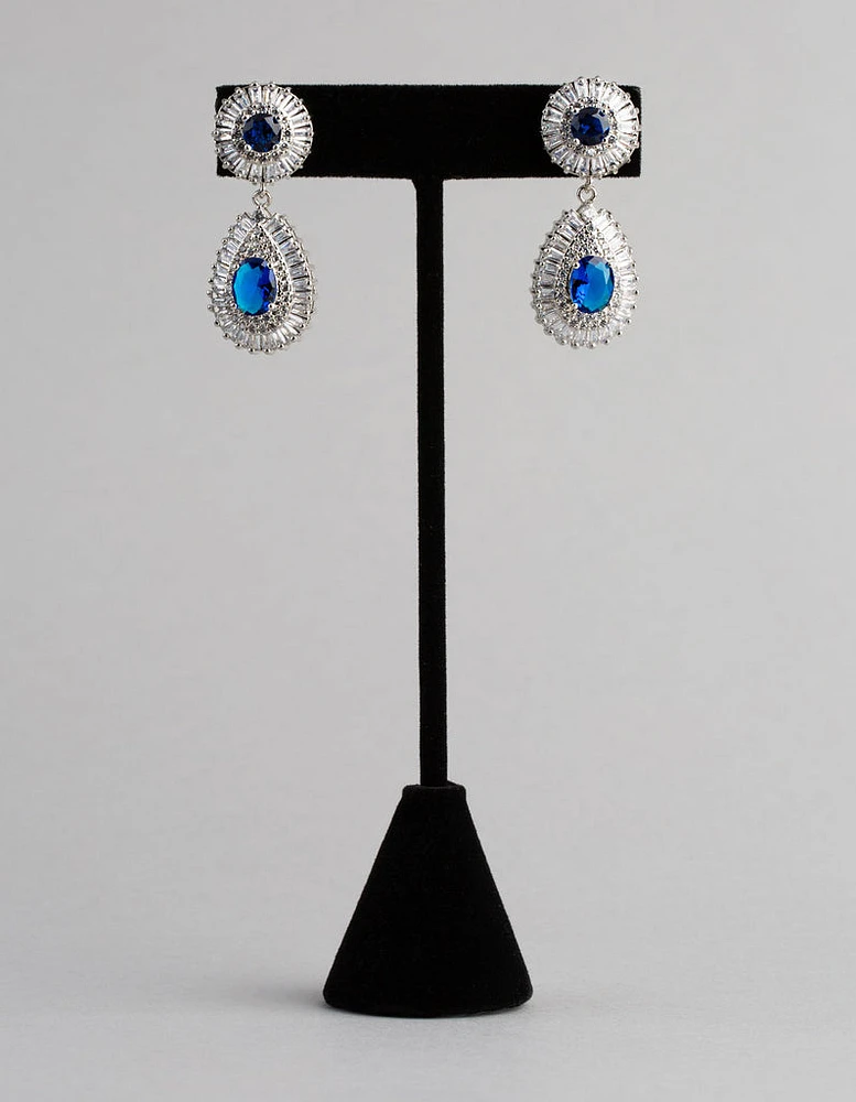 Silver Cubic Zirconia Crown Jewel Drop Earrings