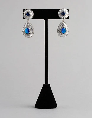 Rhodium Cubic Zirconia Crown Jewel Drop Earrings