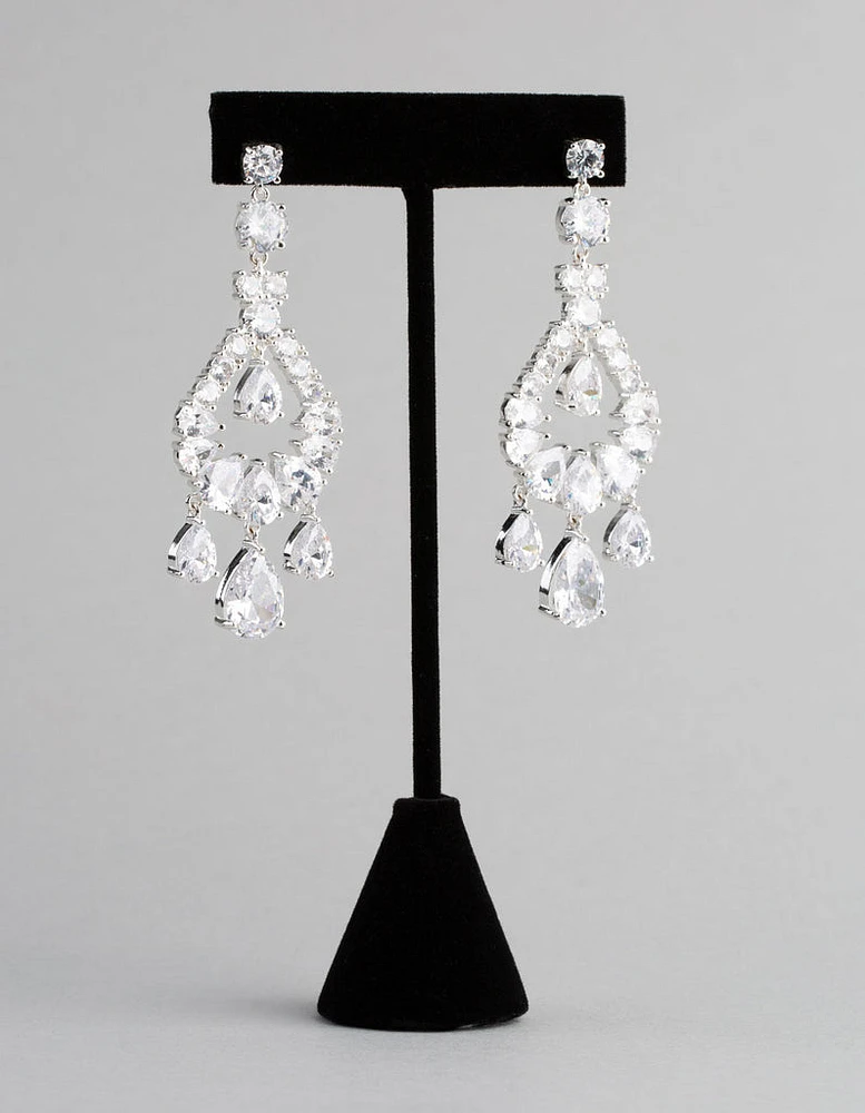 Silver Cubic Zirconia Statement Teardrop Earrings