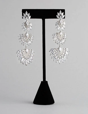 Silver Cubic Zirconia Statement Fan Drop Earrings