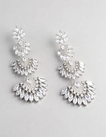 Silver Cubic Zirconia Statement Fan Drop Earrings