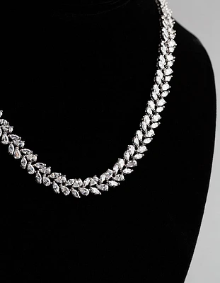 Rhodium Cubic Zirconia Statement Navette Stone Necklace