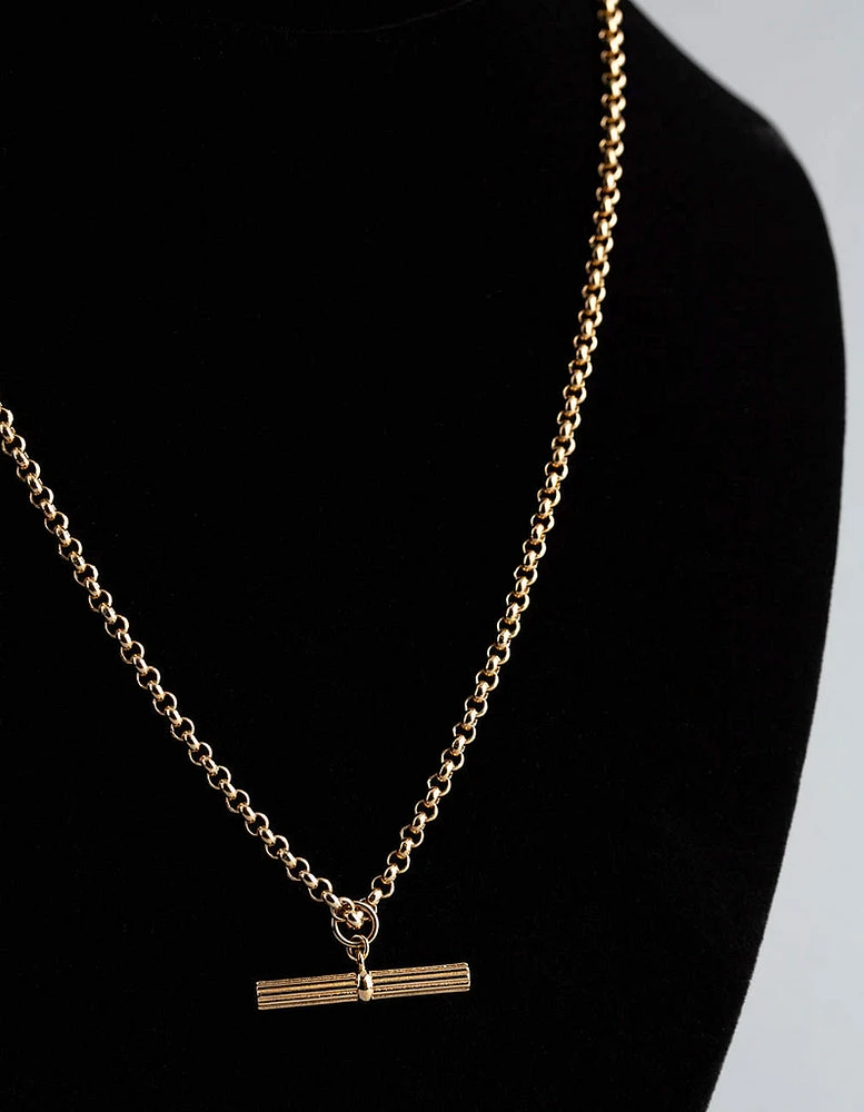 Gold Plated Sterling Silver Rolo Chain Fob Necklace