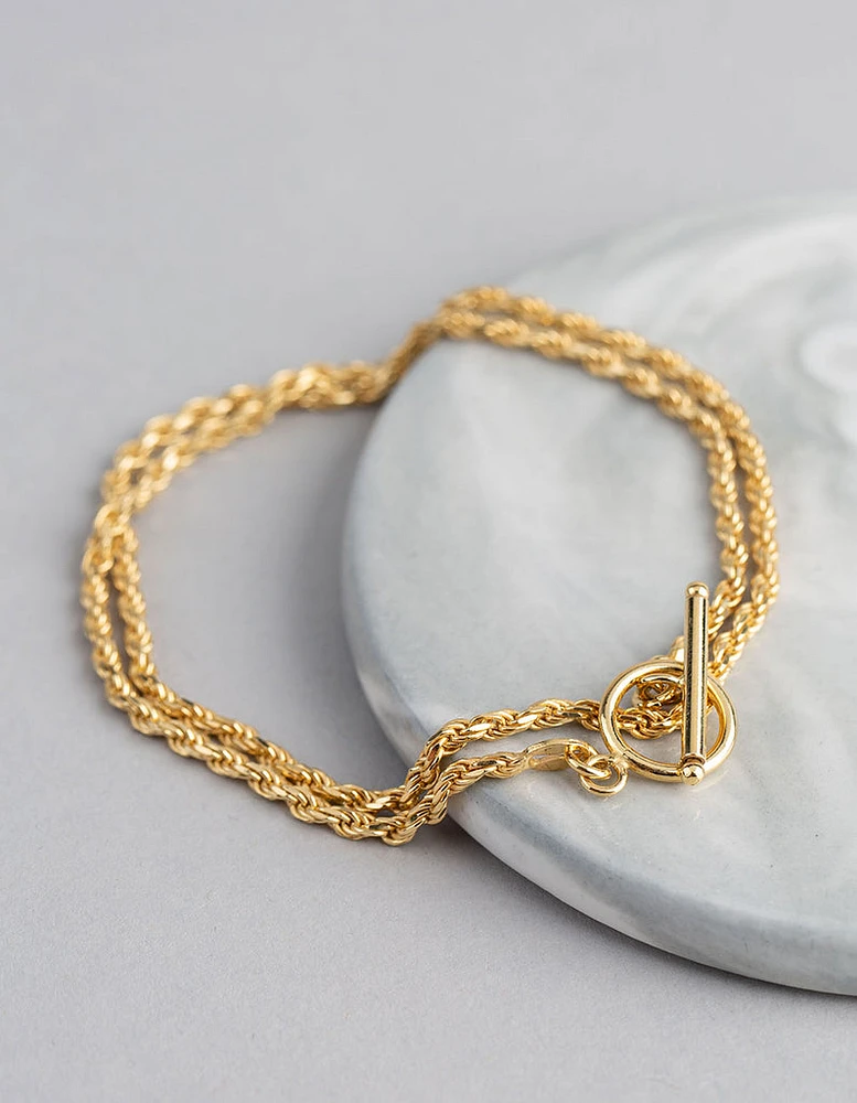 Gold Plated Sterling Silver Rope Chain T&O Wrap Bracelet