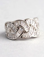 Silver Cubic Zirconia Baguette Stone Plaited Ring