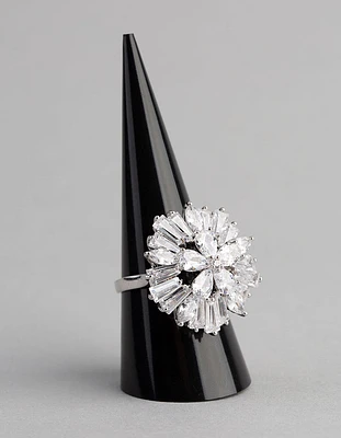 Rhodium Cubic Zirconia Statement Flower Burst Ring