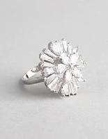 Silver Cubic Zirconia Statement Flower Burst Ring