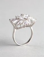 Silver Cubic Zirconia Statement Flower Burst Ring