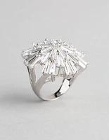 Rhodium Cubic Zirconia Statement Starbust Cocktail Ring