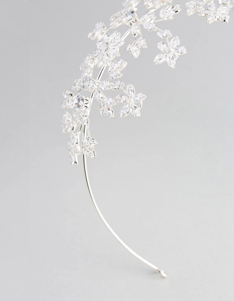 Silver Cubic Zirconia Flower Hair Drape