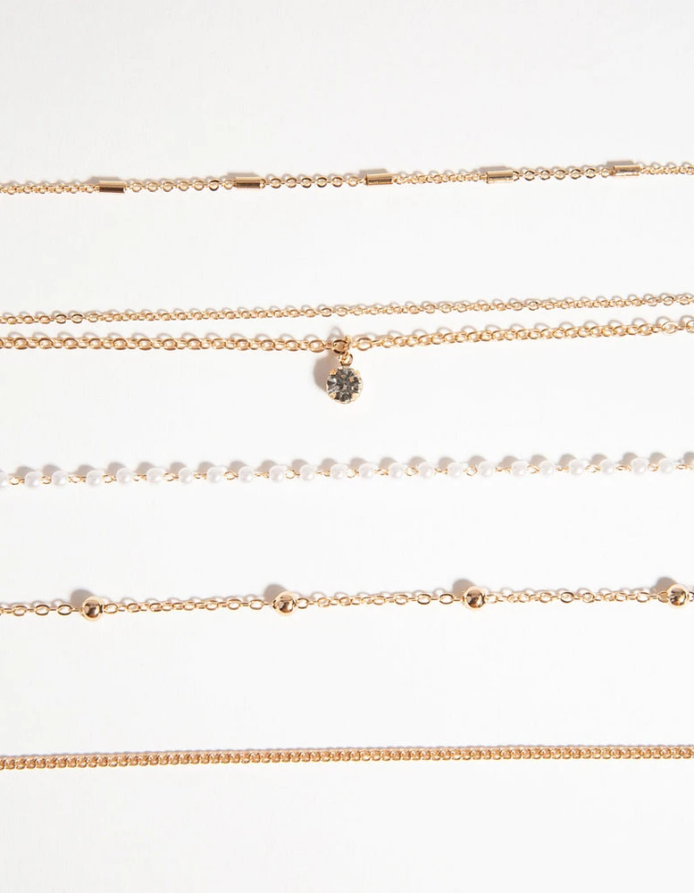 Gold Diamante & Pearl Choker 6-Pack