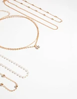 Gold Diamante & Pearl Choker 6-Pack