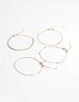 Rose Gold Diamante Twist Bracelet & Anklet 4-Pack Set