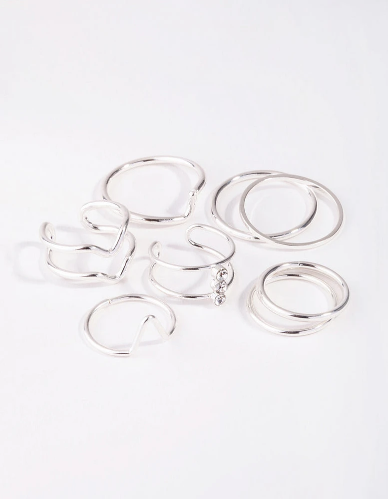 Silver Multi Band 8-Pack Rings