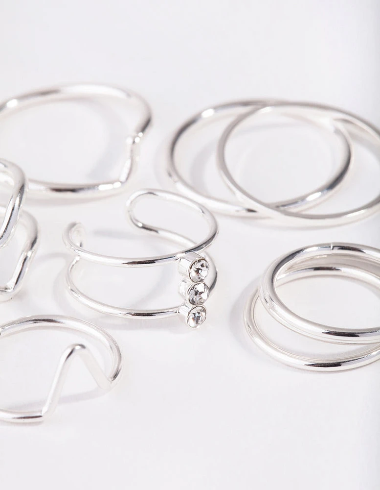 Silver Multi Band 8-Pack Rings