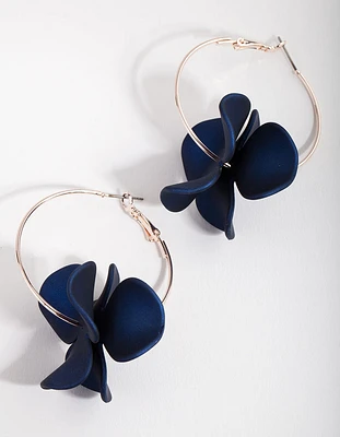 Rose Gold Midnight Pearlised Flower Hoop Earrings