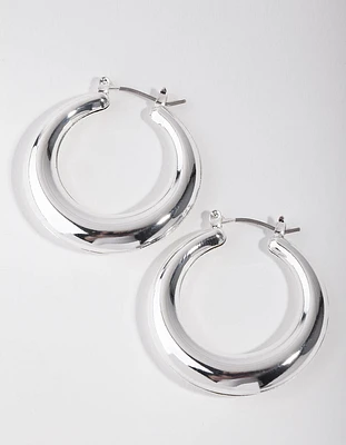 Silver Basic Smooth Hoop Earrings