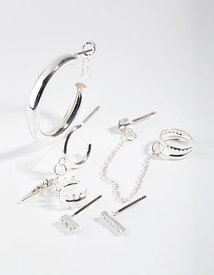 Silver Hoop & Diamante Pack Earring