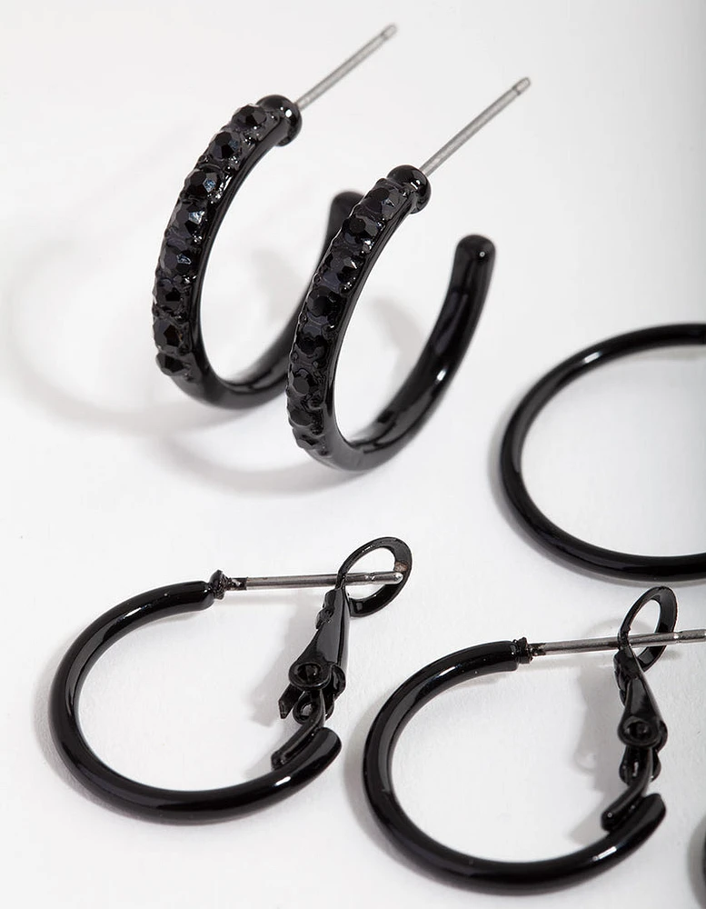 Matte Black Diamante 6-Pack Earring