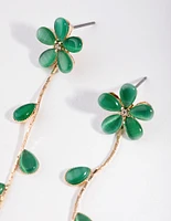 Gold & Teal Flower Vine Drop Earrings