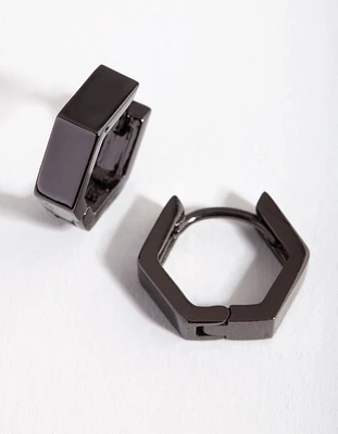 Gunmetal Hexagon Huggie Earrings