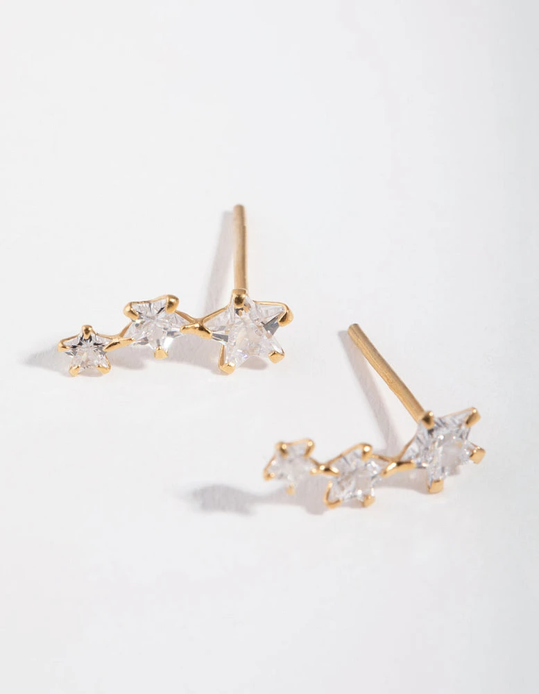 Gold Plated Cubic Zirconia Star Crawler Earrings