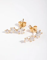 Gold Plated Cubic Zirconia Star Crawler Earrings