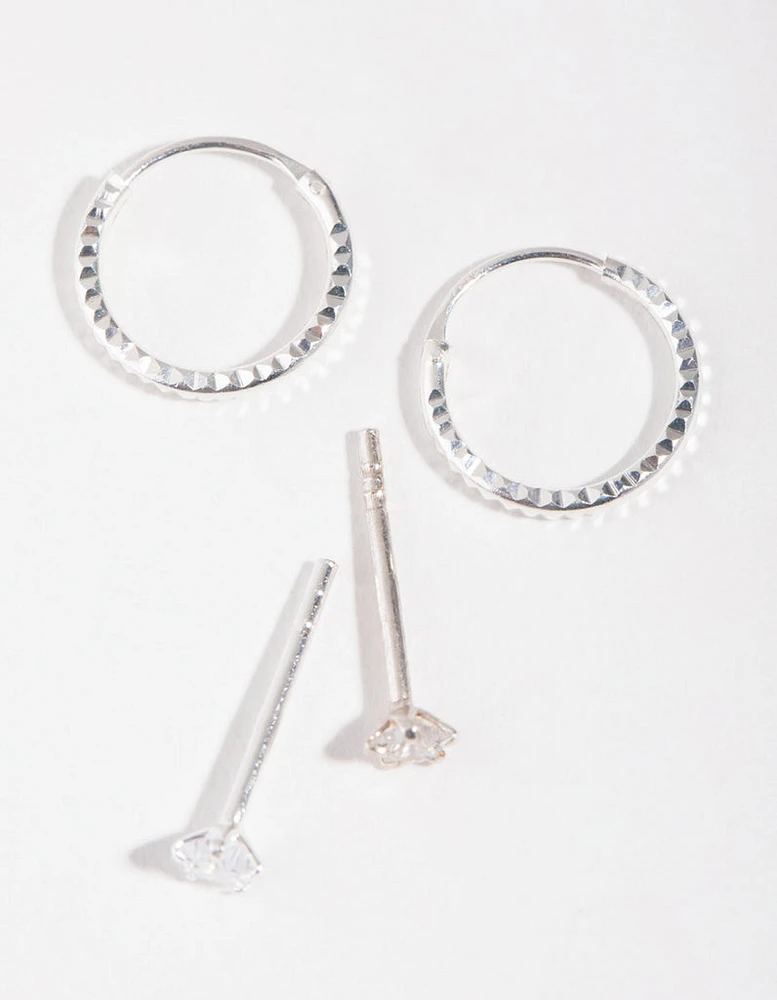 Sterling Silver Star Stud & Hoop Earrings