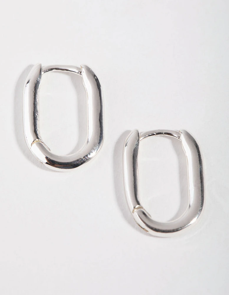 Sterling Silver Sleek Oval Huggie Earrings