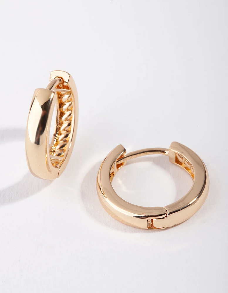 Gold Medium Plain Round Huggie Earrings