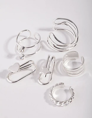 Silver Mix Texture Motif 6-Pack Earring