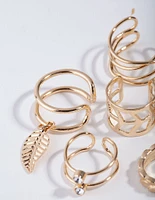 Gold Mix Texture Leaf 6-Pack Ear Cuff