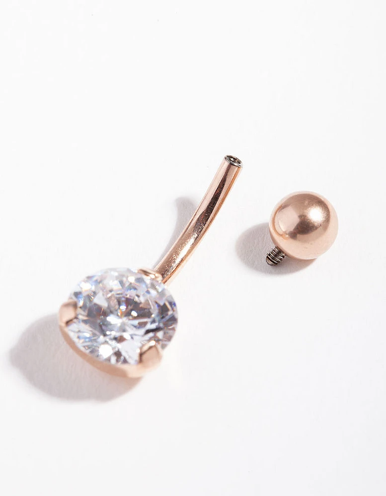 Titanium Rose Gold Simple Diamante Belly Ring