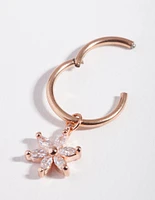 Rose Gold Surgical Steel Cubic Zirconia Flower Charm Belly Ring