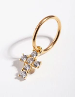 Surgical Steel Gold Cubic Zirconia Cross Charm Belly Ring