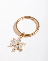 Gold Surgical Steel Cubic Zirconia Flower Belly Ring