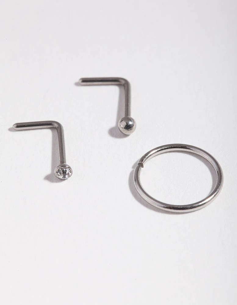 Surgical Steel  Diamante Nose Ring Pack