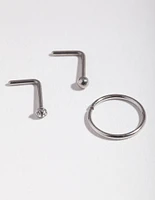 Surgical Steel  Diamante Nose Ring Pack