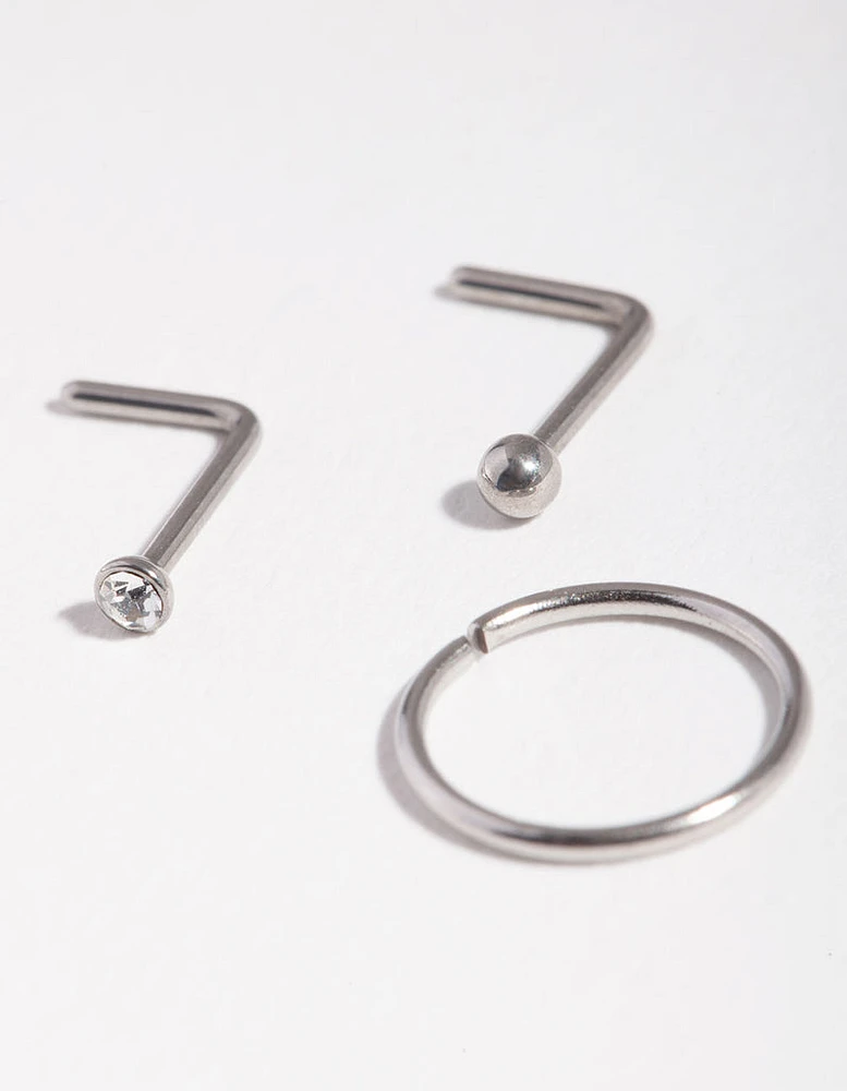 Surgical Steel  Diamante Nose Ring Pack