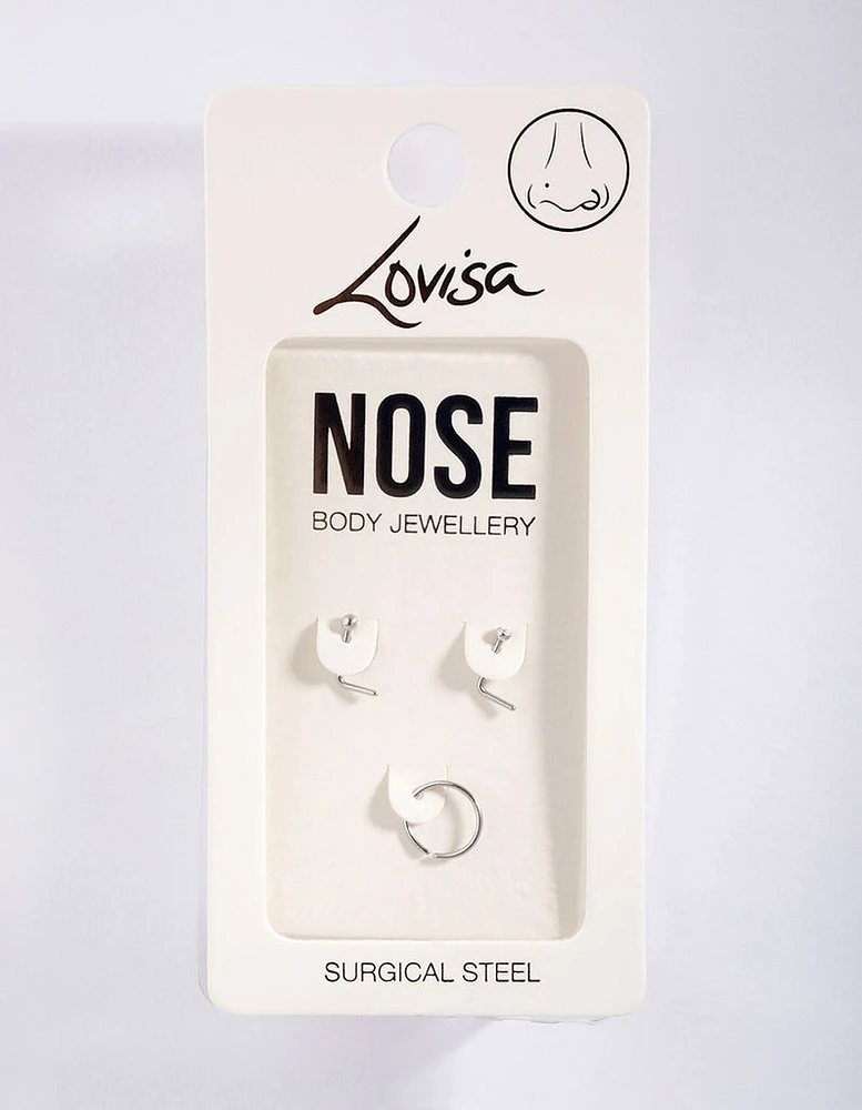 Surgical Steel  Diamante Nose Ring Pack