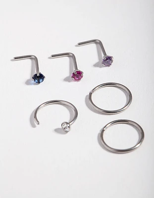 Rhodium Diamante Nose Piercing 6-Pack