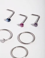 Rhodium Diamante Nose Piercing 6-Pack