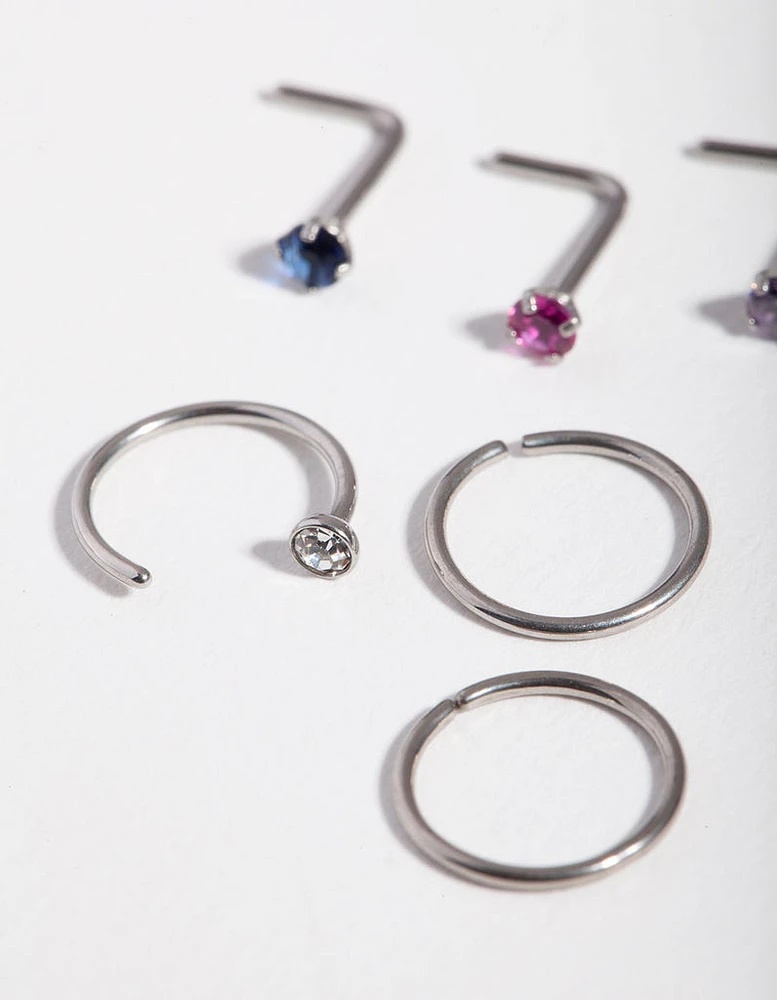 Rhodium Diamante Nose Piercing 6-Pack