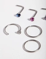 Rhodium Diamante Nose Piercing 6-Pack