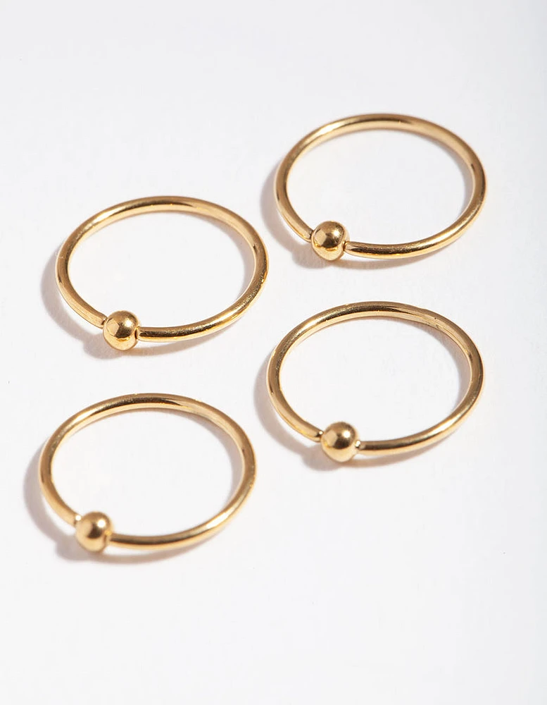 Gold Ball Nose Ring 4-Pack