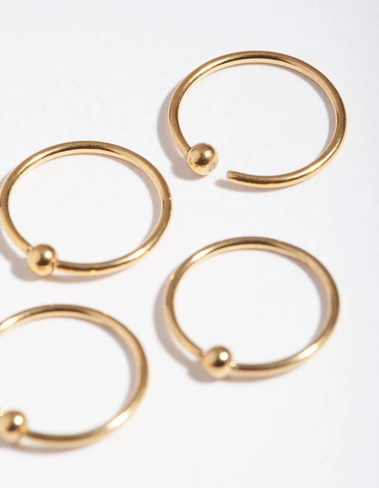 Gold Ball Nose Ring 4-Pack